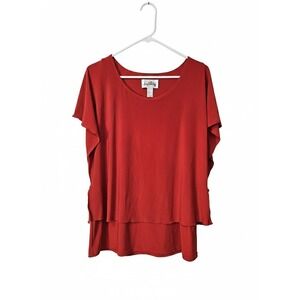 Joseph Ribkoff Top Womens 14 Red Layered Cowl Neck Short Sleeve 162101